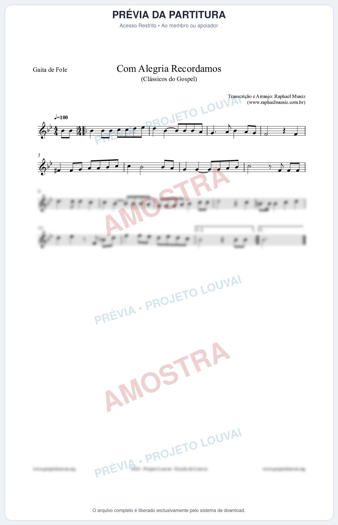 Prévia protegida da primeira página da partitura Partitura para Gaita de Fole - Com Alegria Recordamos - HCC 613 - Clássicos do Gospel
