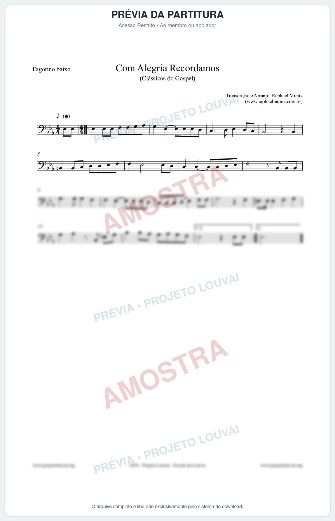 Prévia protegida da primeira página da partitura Partitura para Fagotino baixo - Com Alegria Recordamos - HCC 613 - Clássicos do Gospel