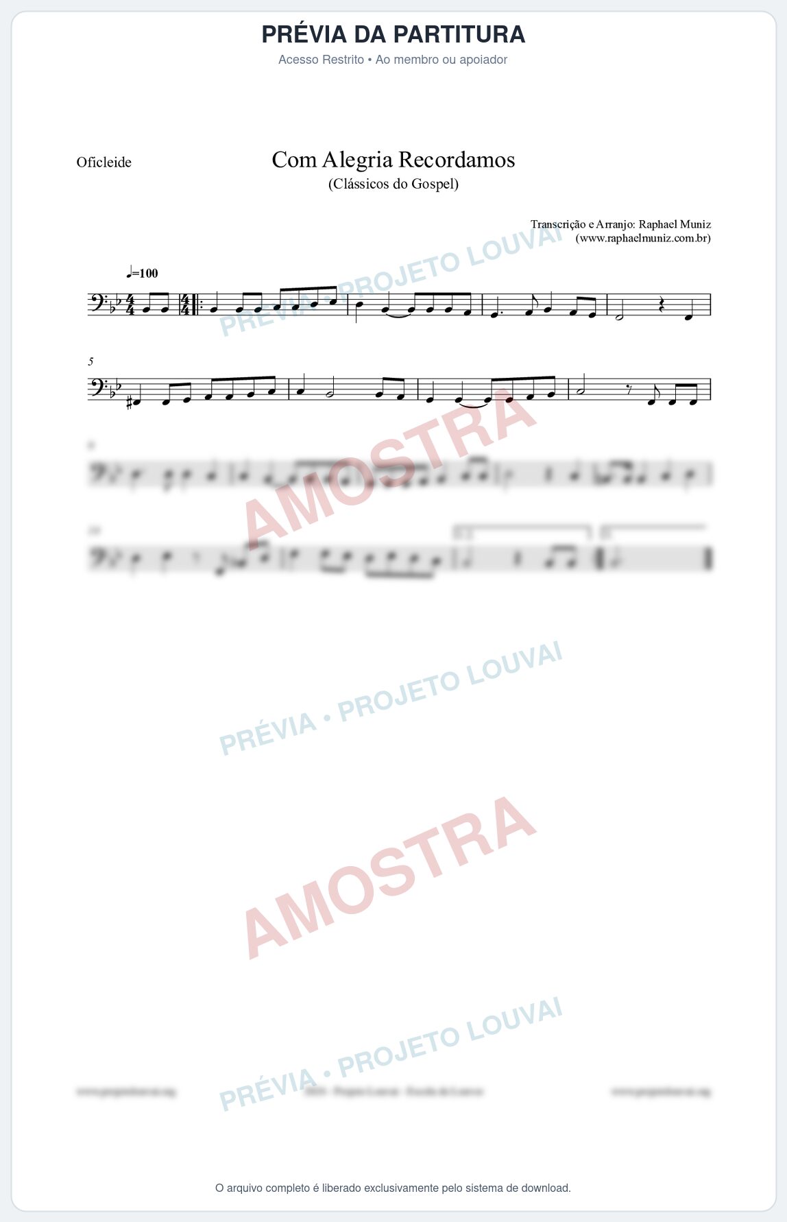 Prévia protegida da primeira página da partitura Partitura para Oficleide - Com Alegria Recordamos - HCC 613 - Clássicos do Gospel