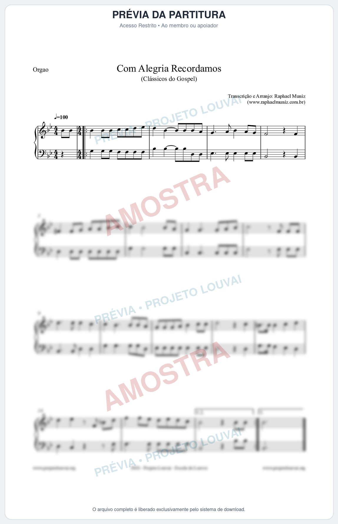 Prévia protegida da primeira página da partitura Partitura para Órgão - Com Alegria Recordamos - HCC 613 - Clássicos do Gospel