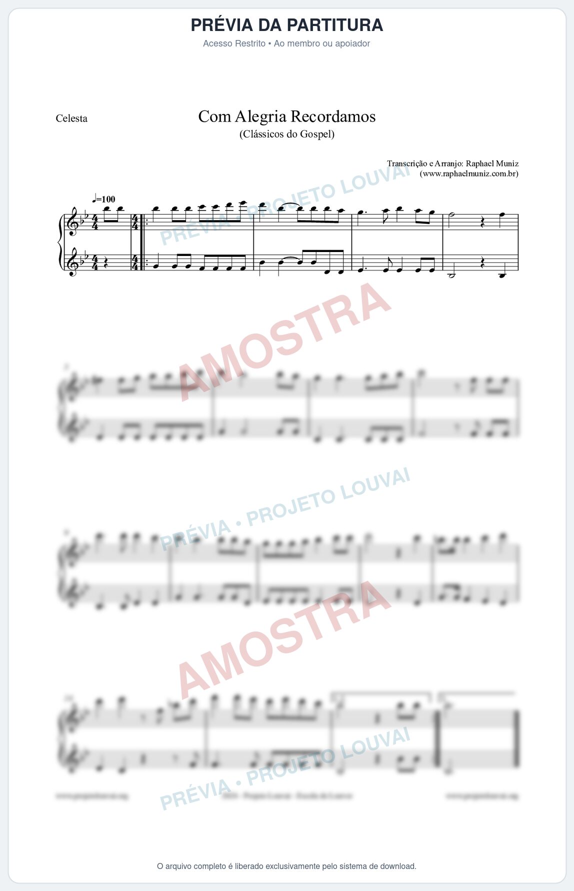 Prévia protegida da primeira página da partitura Partitura para Celesta - Com Alegria Recordamos - HCC 613 - Clássicos do Gospel