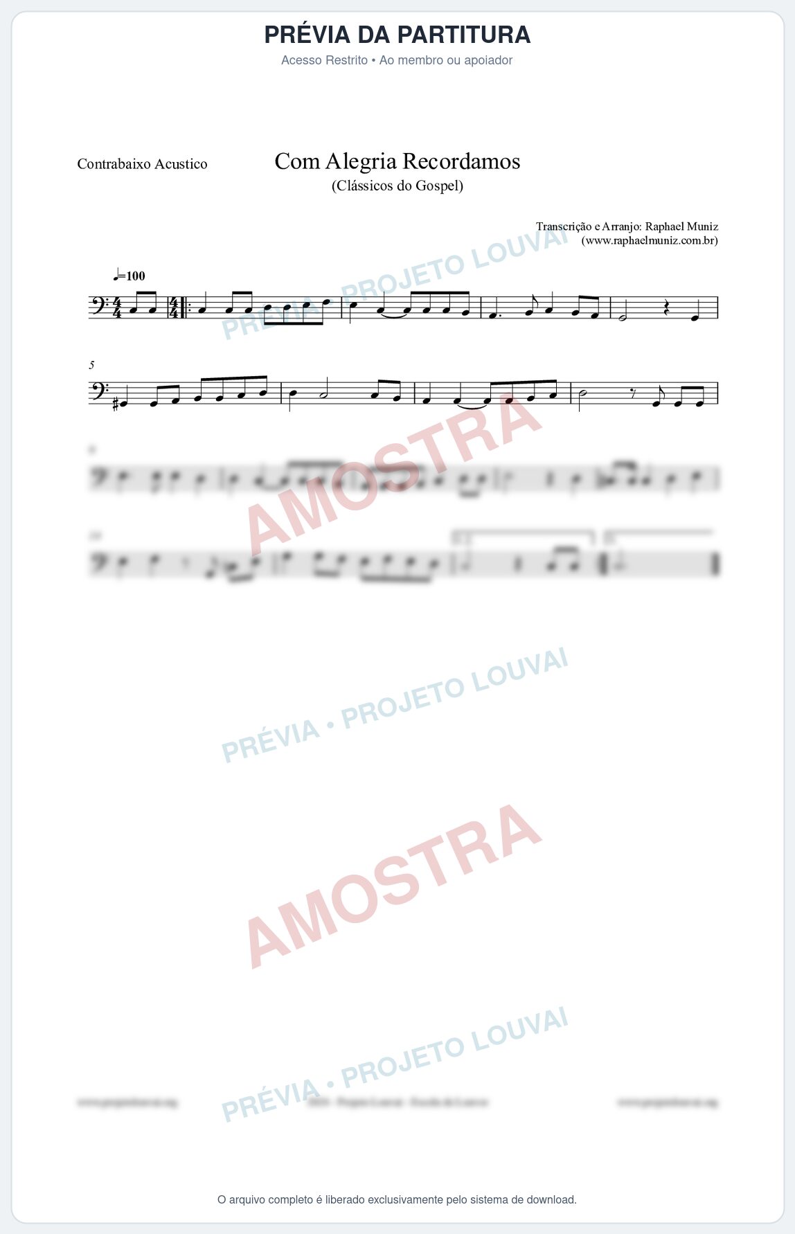 Prévia protegida da primeira página da partitura Partitura para Contrabaixo Acústico - Com Alegria Recordamos - HCC 613 - Clássicos do Gospel