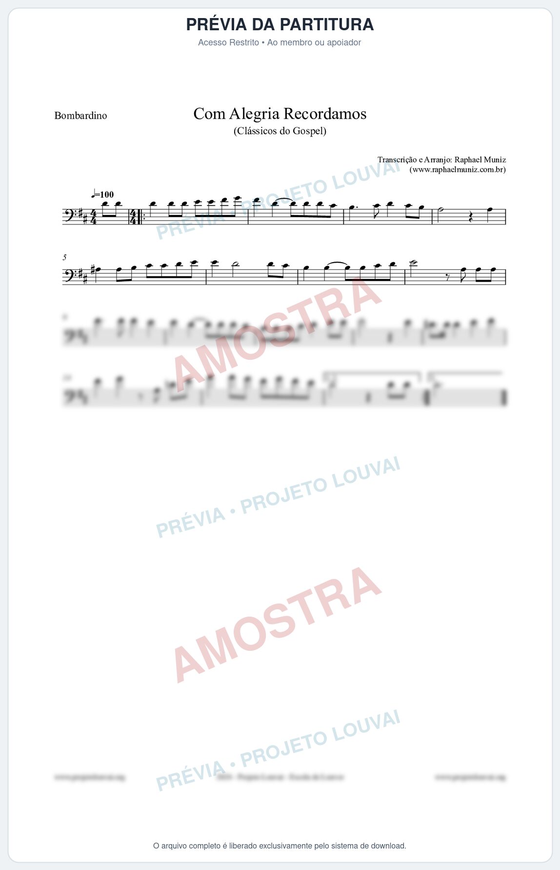 Prévia protegida da primeira página da partitura Partitura para Bombardino - Com Alegria Recordamos - HCC 613 - Clássicos do Gospel