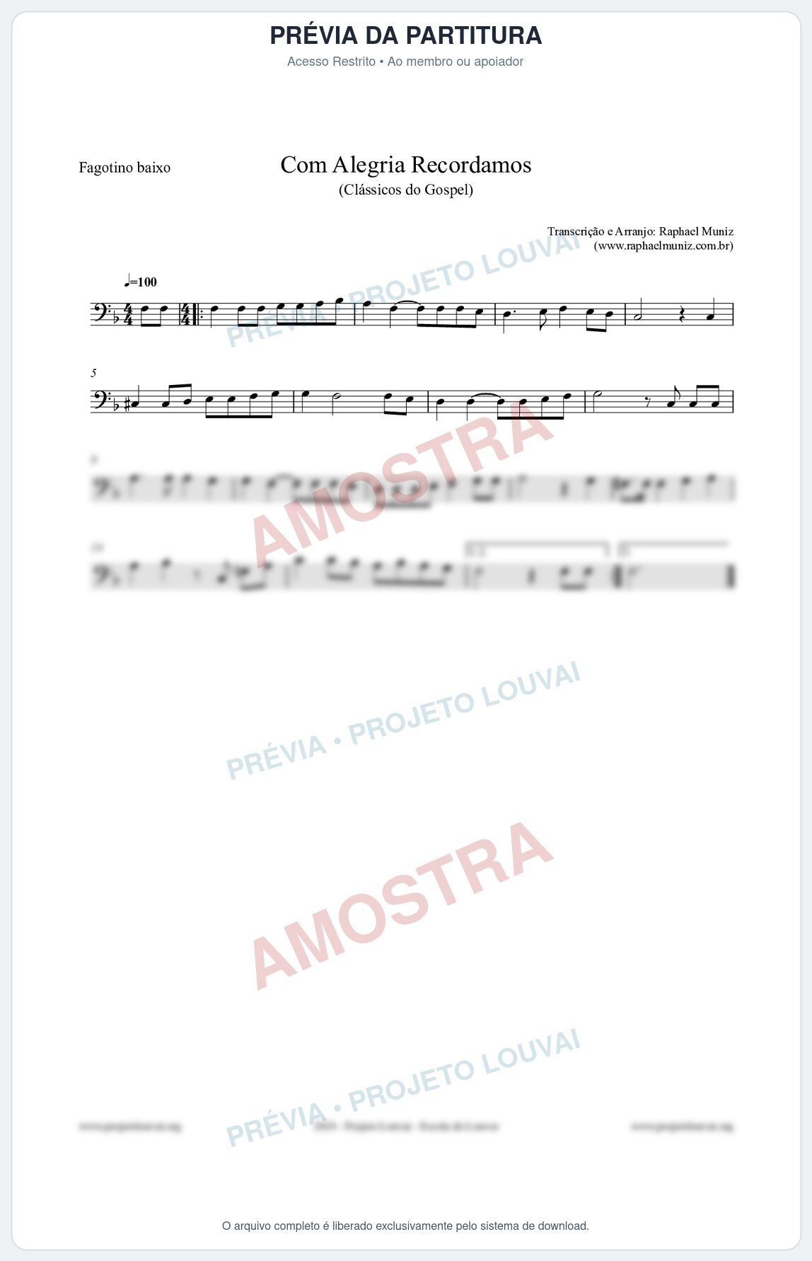 Prévia protegida da primeira página da partitura Partitura para Fagotino baixo - Com Alegria Recordamos - HCC 613 - Clássicos do Gospel