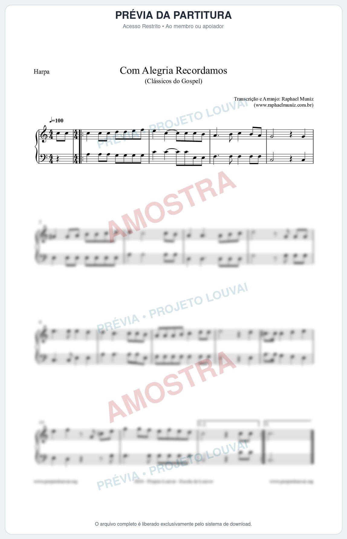 Prévia protegida da primeira página da partitura Partitura para Harpa - Com Alegria Recordamos - HCC 613 - Clássicos do Gospel