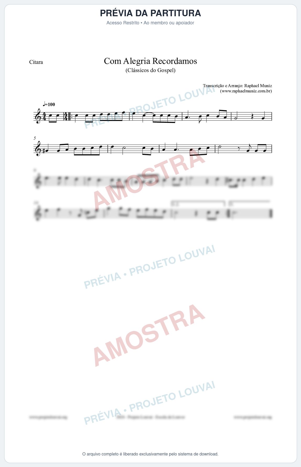 Prévia protegida da primeira página da partitura Partitura para Cítara - Com Alegria Recordamos - HCC 613 - Clássicos do Gospel