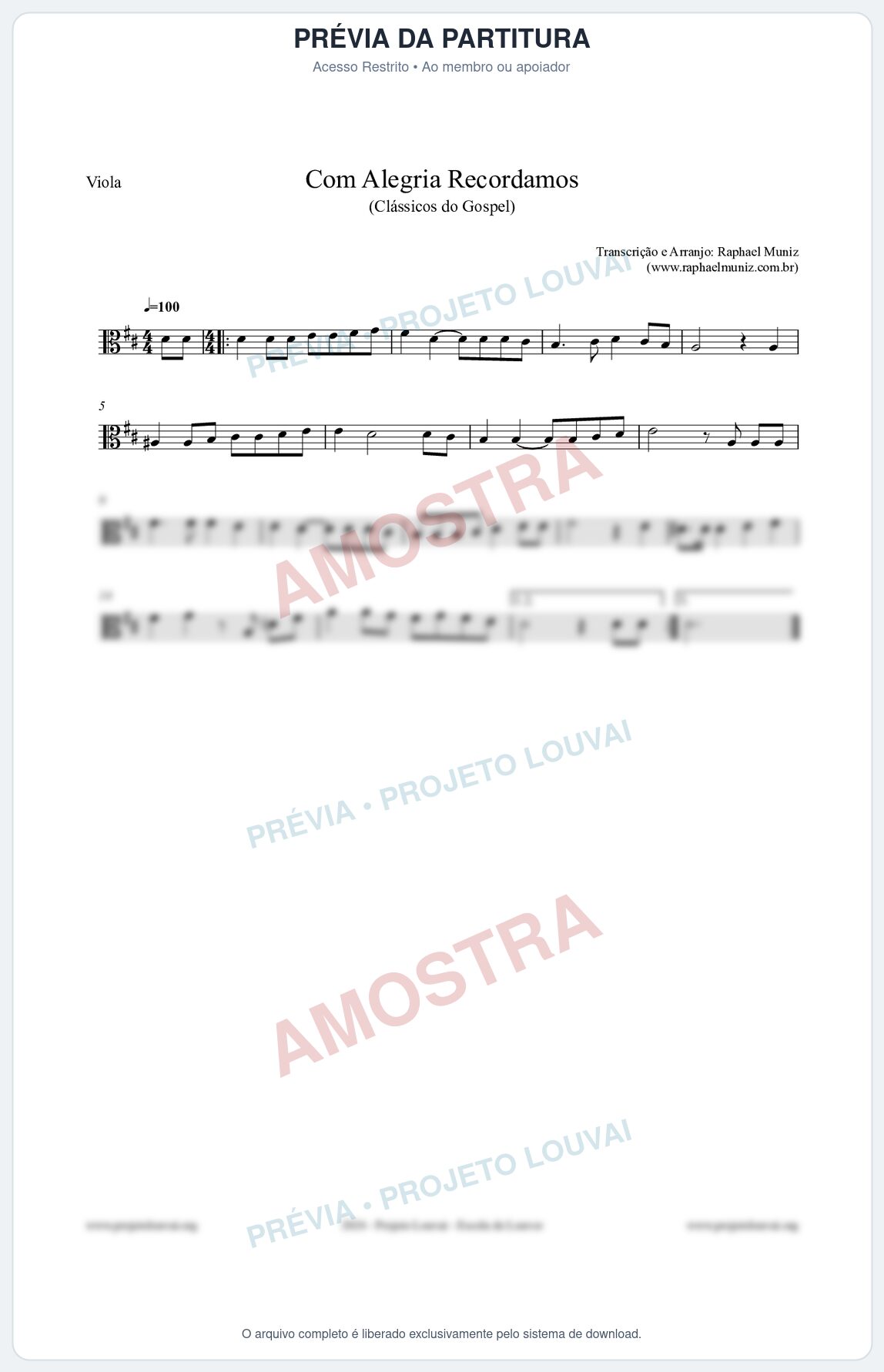 Prévia protegida da primeira página da partitura Partitura para Viola - Com Alegria Recordamos - HCC 613 - Clássicos do Gospel