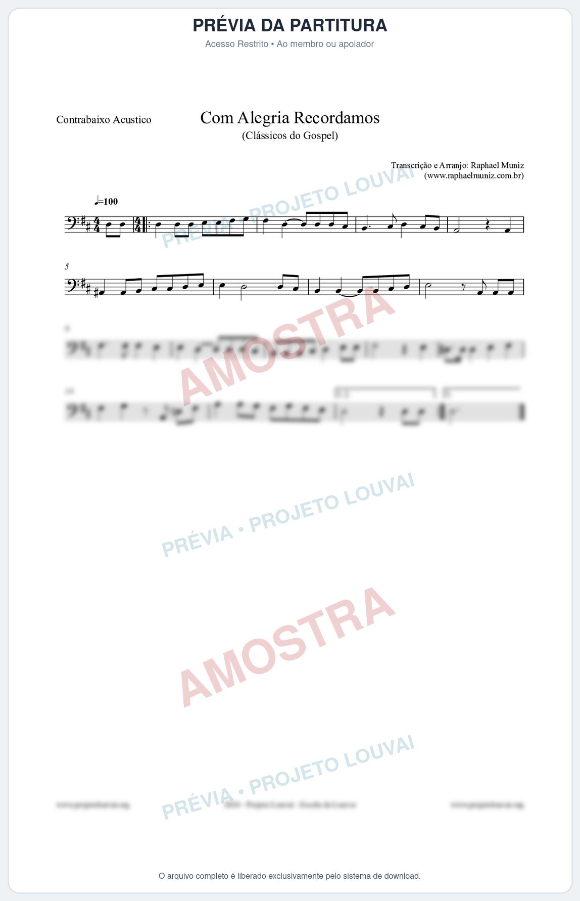 Prévia protegida da primeira página da partitura Partitura para Contrabaixo Acústico - Com Alegria Recordamos - HCC 613 - Clássicos do Gospel