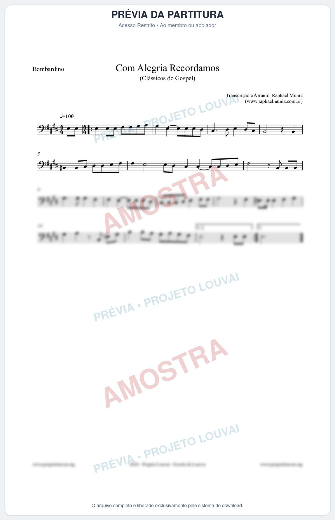 Prévia protegida da primeira página da partitura Partitura para Bombardino - Com Alegria Recordamos - HCC 613 - Clássicos do Gospel