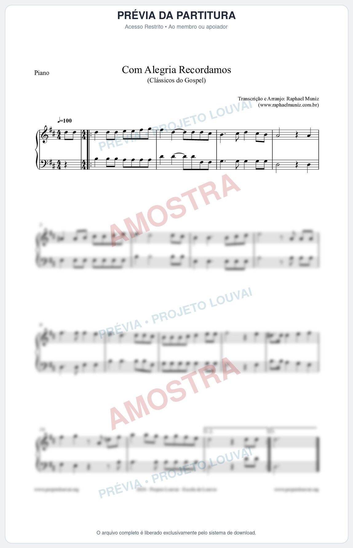 Prévia protegida da primeira página da partitura Partitura para Piano - Com Alegria Recordamos - HCC 613 - Clássicos do Gospel