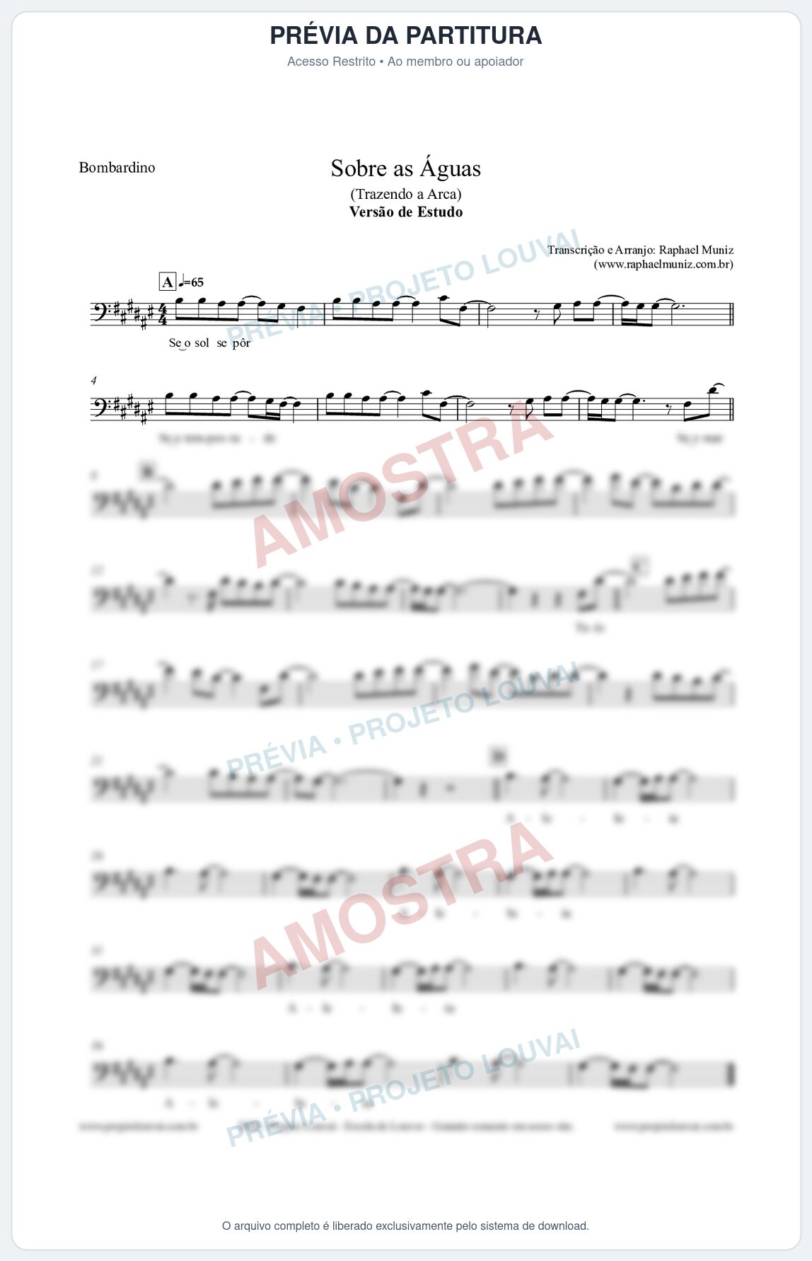 Prévia protegida da primeira página da partitura Partitura para Bombardino - Sobre as Águas (Versão de Estudo) - Trazendo a Arca