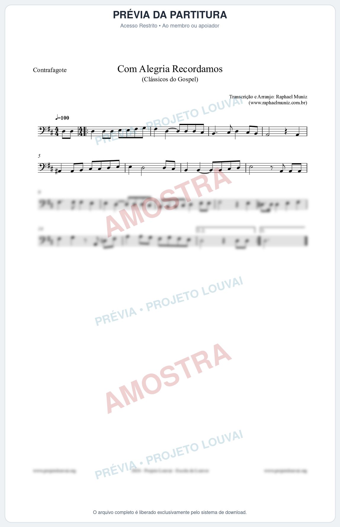 Prévia protegida da primeira página da partitura Partitura para Contrafagote - Com Alegria Recordamos - HCC 613 - Clássicos do Gospel