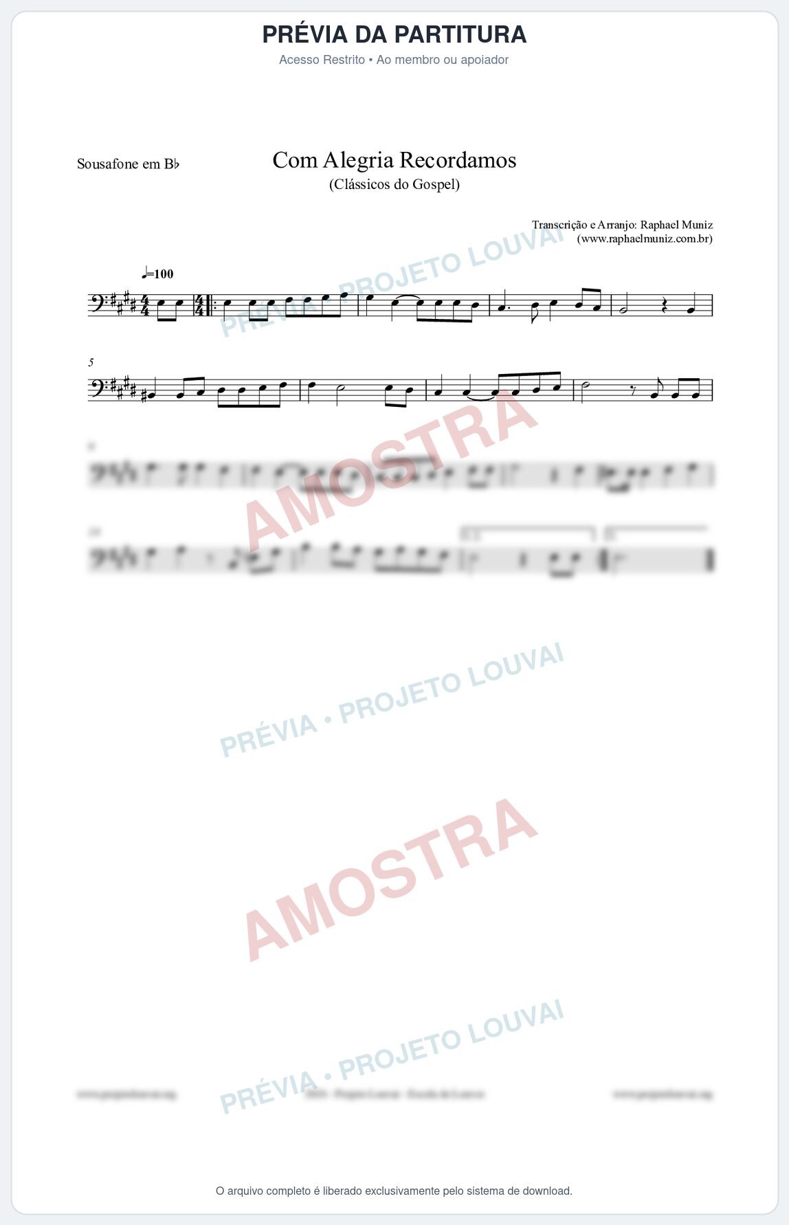 Prévia protegida da primeira página da partitura Partitura para Sousafone em Bb - Com Alegria Recordamos - HCC 613 - Clássicos do Gospel