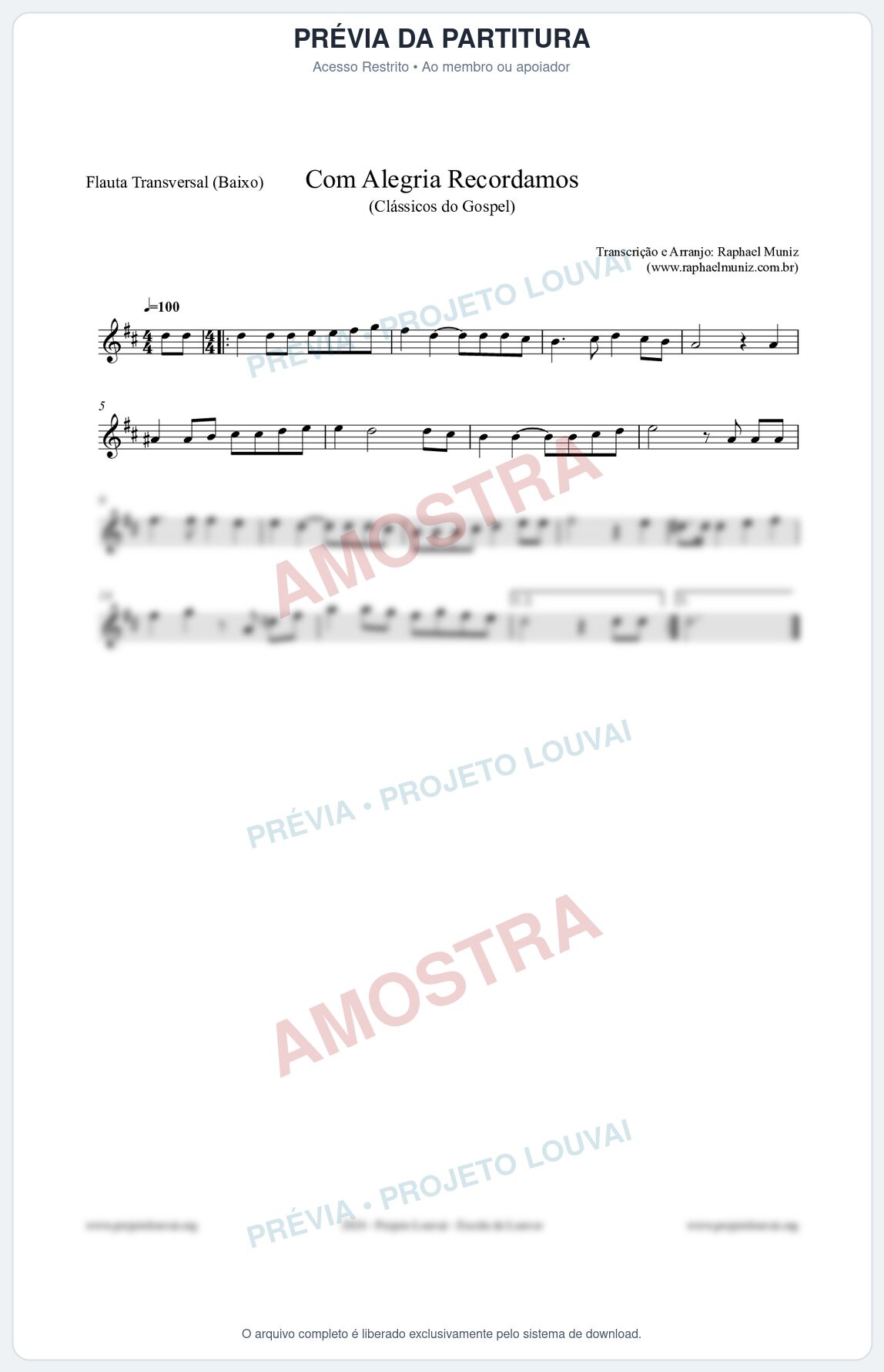 Prévia protegida da primeira página da partitura Partitura para Flauta Transversal (Baixo) - Com Alegria Recordamos - HCC 613 - Clássicos do Gospel