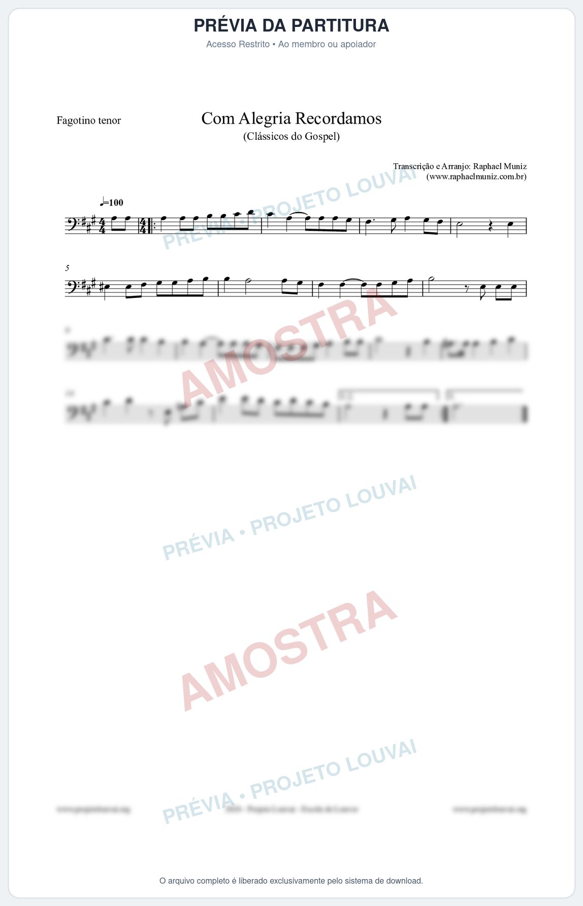Prévia protegida da primeira página da partitura Partitura para Fagotino tenor - Com Alegria Recordamos - HCC 613 - Clássicos do Gospel