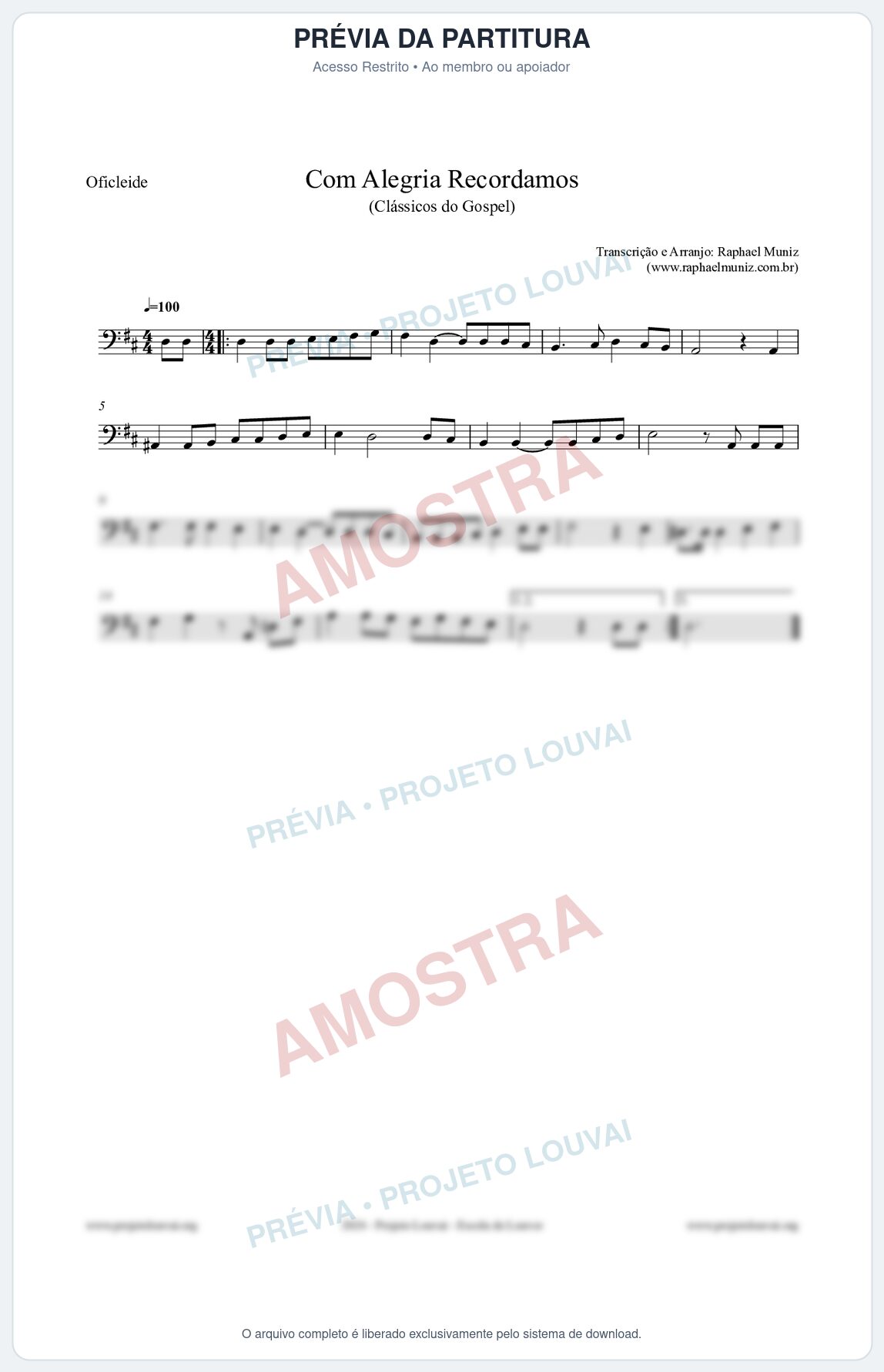 Prévia protegida da primeira página da partitura Partitura para Oficleide - Com Alegria Recordamos - HCC 613 - Clássicos do Gospel
