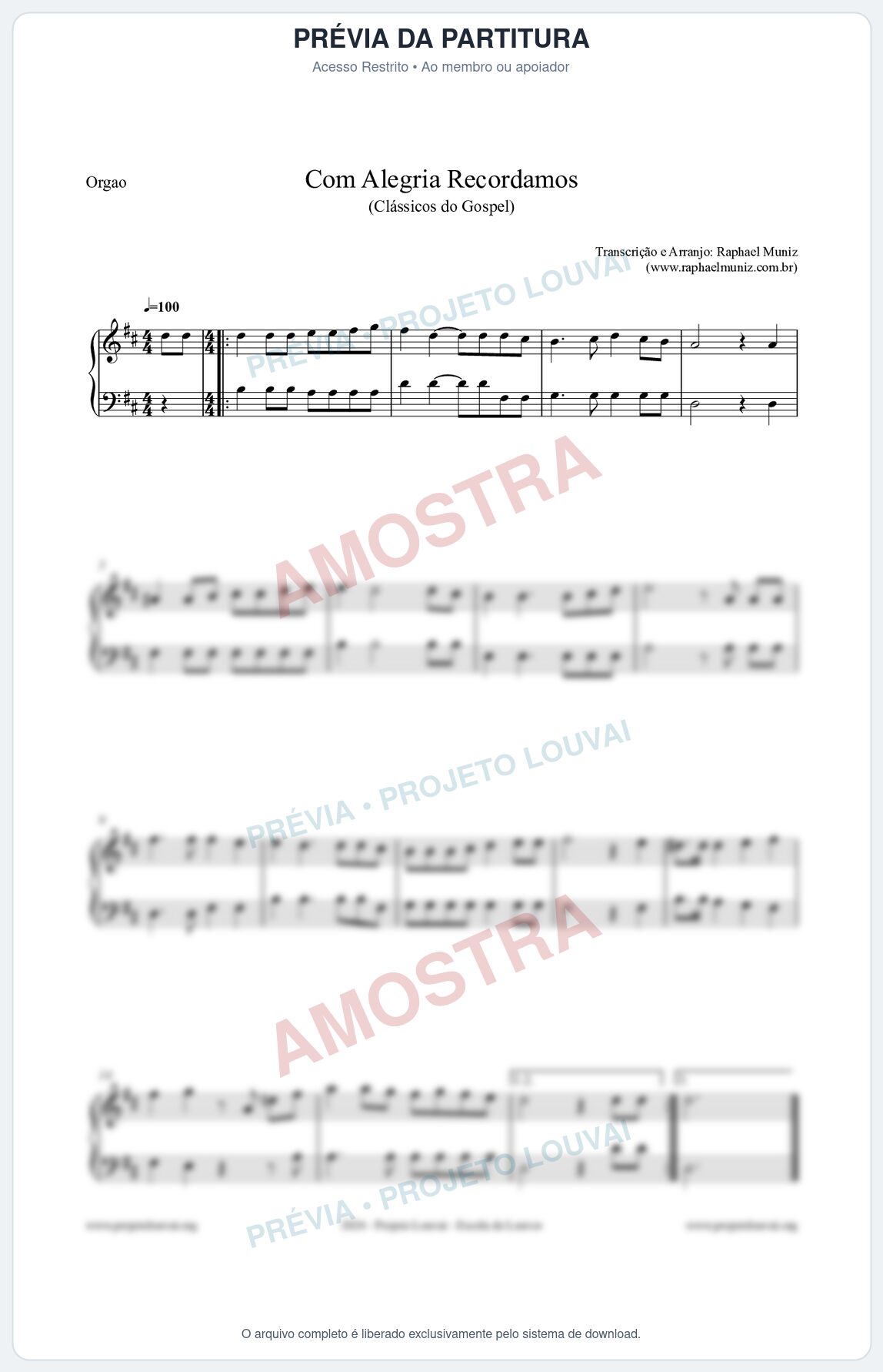 Prévia protegida da primeira página da partitura Partitura para Órgão - Com Alegria Recordamos - HCC 613 - Clássicos do Gospel