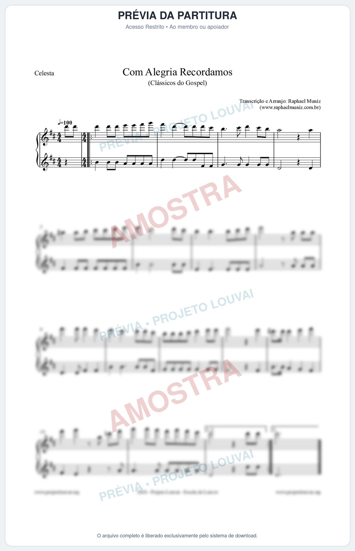 Prévia protegida da primeira página da partitura Partitura para Celesta - Com Alegria Recordamos - HCC 613 - Clássicos do Gospel