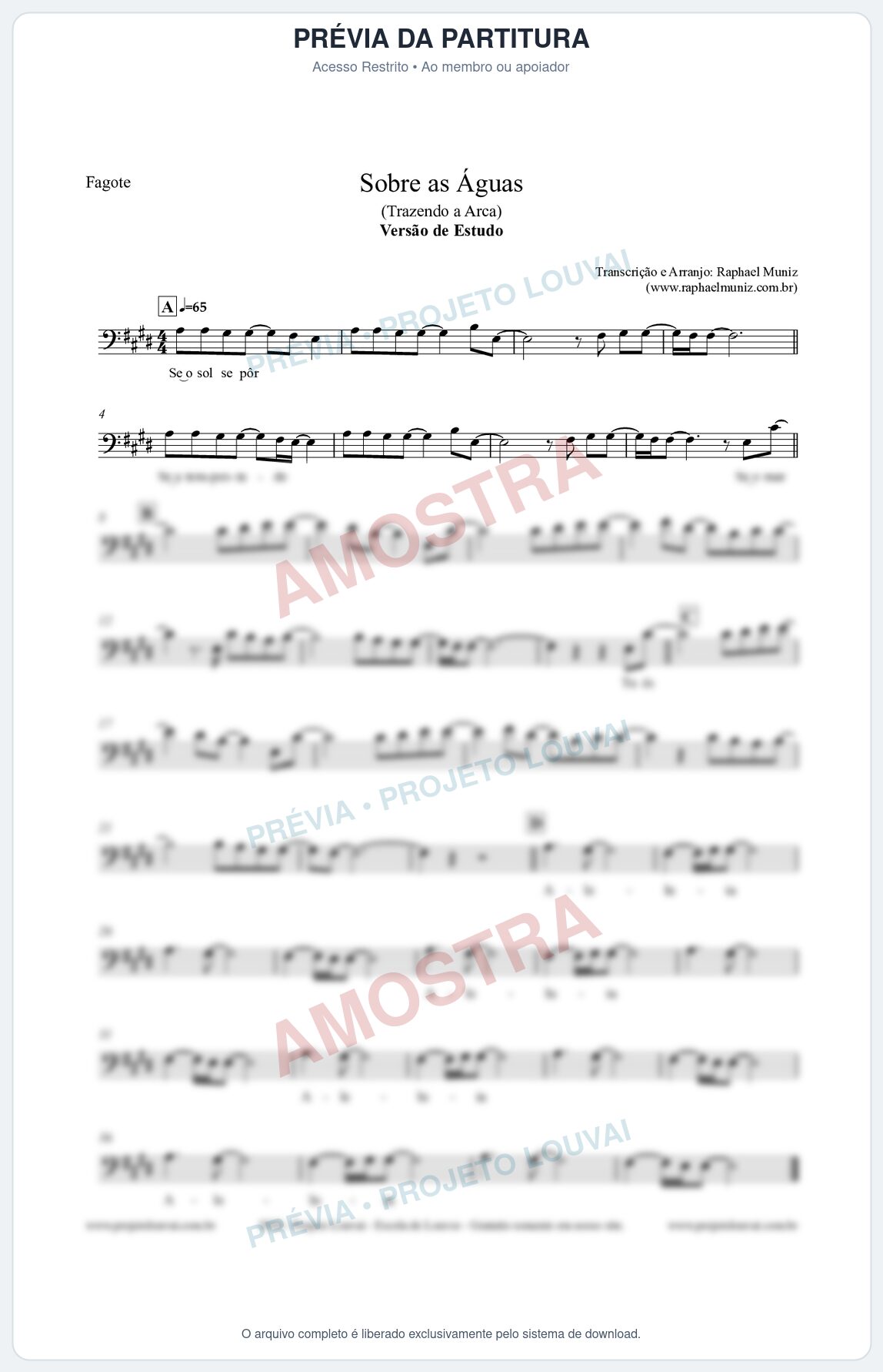Prévia protegida da primeira página da partitura Partitura para Fagote - Sobre as Águas (Versão de Estudo) - Trazendo a Arca