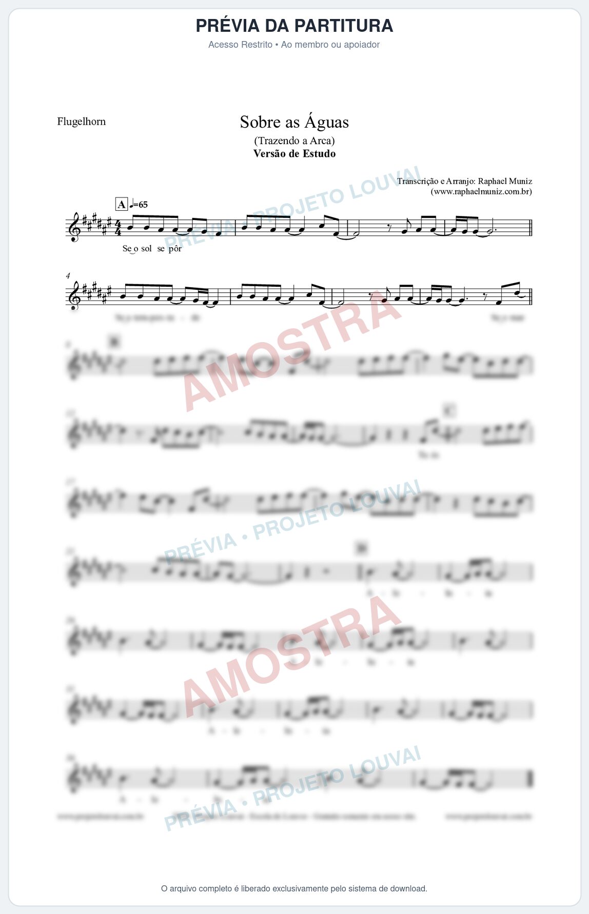 Prévia protegida da primeira página da partitura Partitura para Flugelhorn - Sobre as Águas (Versão de Estudo) - Trazendo a Arca