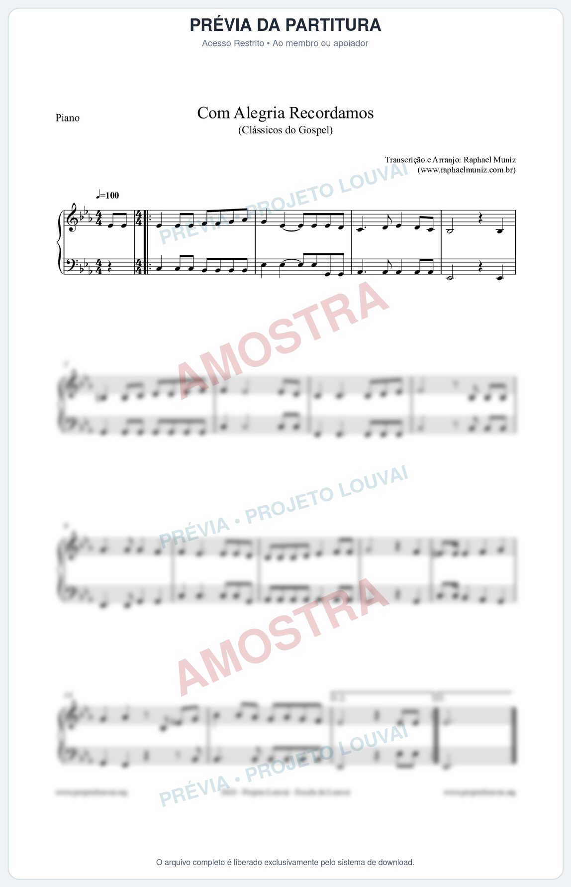 Prévia protegida da primeira página da partitura Partitura para Piano - Com Alegria Recordamos - HCC 613 - Clássicos do Gospel