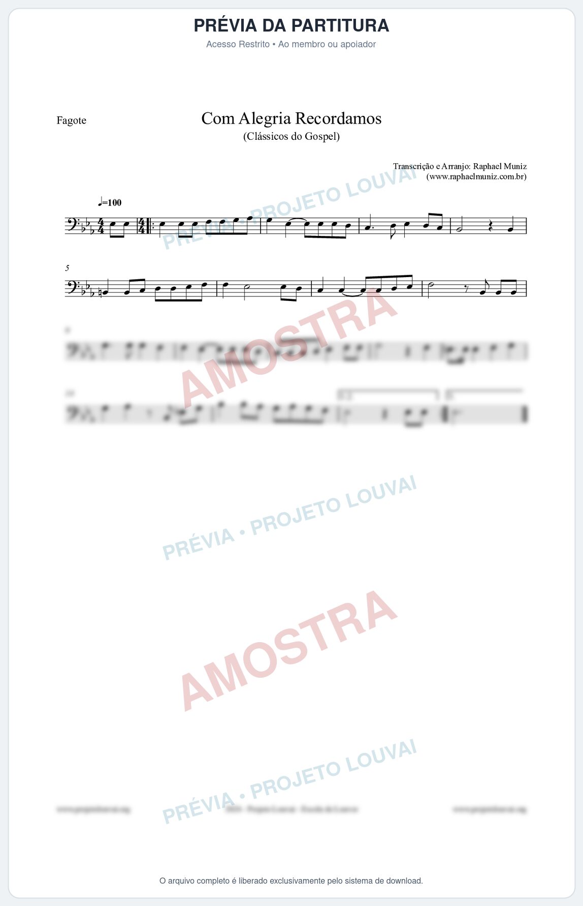 Prévia protegida da primeira página da partitura Partitura para Fagote - Com Alegria Recordamos - HCC 613 - Clássicos do Gospel
