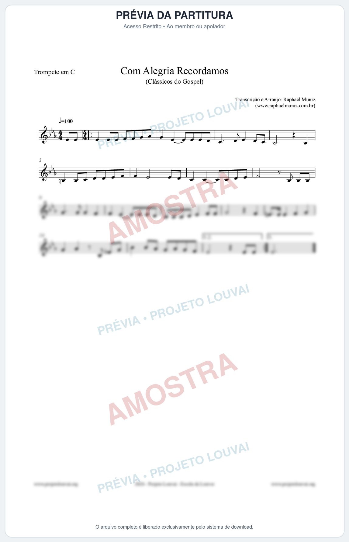 Prévia protegida da primeira página da partitura Partitura para Trompete em C - Com Alegria Recordamos - HCC 613 - Clássicos do Gospel