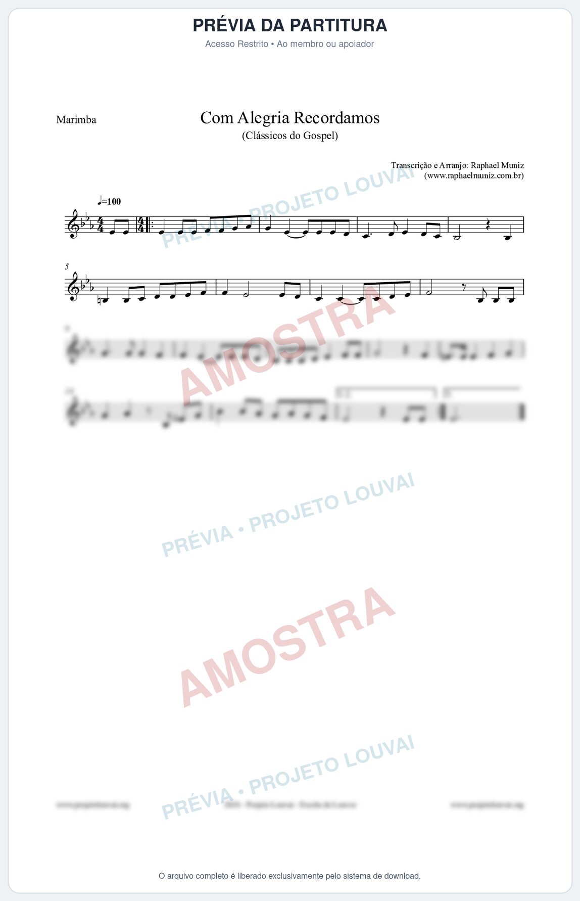 Prévia protegida da primeira página da partitura Partitura para Marimba - Com Alegria Recordamos - HCC 613 - Clássicos do Gospel