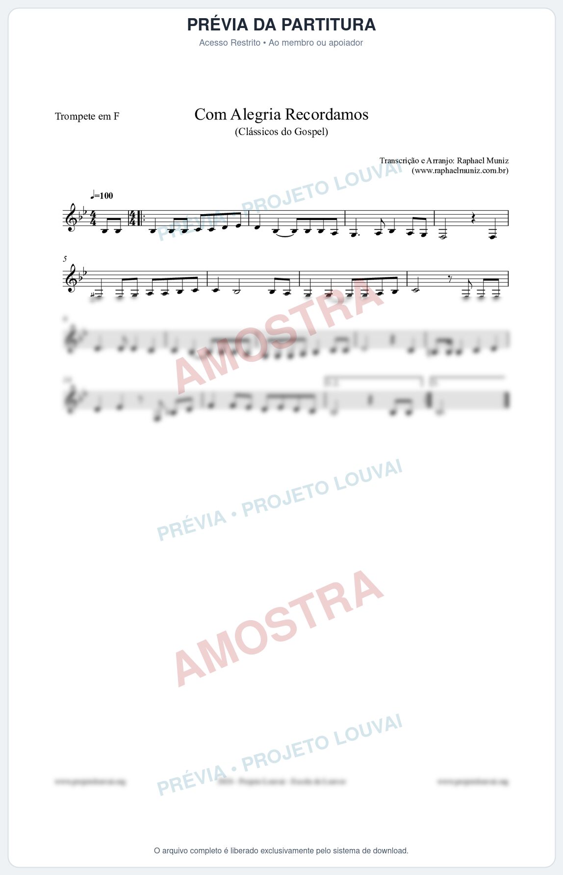 Prévia protegida da primeira página da partitura Partitura para Trompete em F - Com Alegria Recordamos - HCC 613 - Clássicos do Gospel