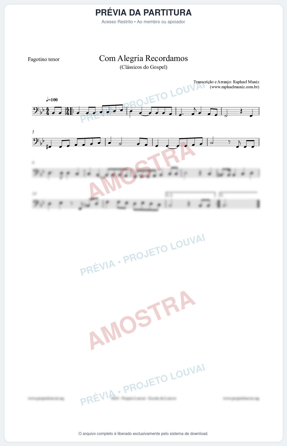 Prévia protegida da primeira página da partitura Partitura para Fagotino tenor - Com Alegria Recordamos - HCC 613 - Clássicos do Gospel