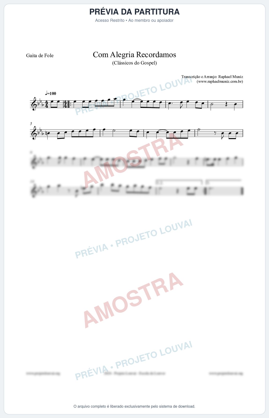 Prévia protegida da primeira página da partitura Partitura para Gaita de Fole - Com Alegria Recordamos - HCC 613 - Clássicos do Gospel