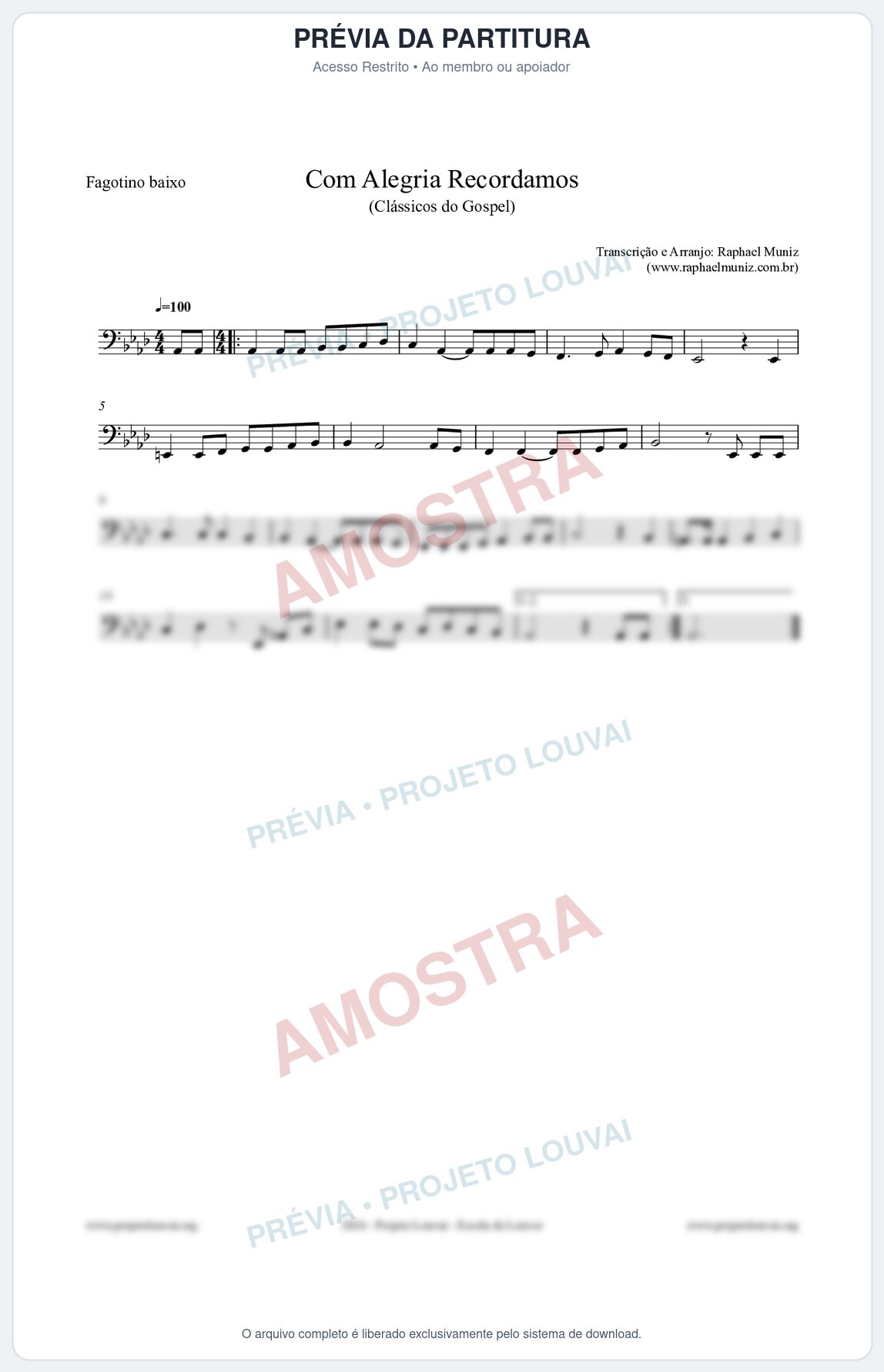 Prévia protegida da primeira página da partitura Partitura para Fagotino baixo - Com Alegria Recordamos - HCC 613 - Clássicos do Gospel