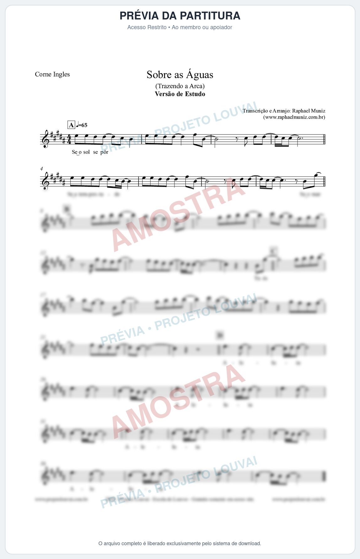 Prévia protegida da primeira página da partitura Partitura para Corne Inglês - Sobre as Águas (Versão de Estudo) - Trazendo a Arca