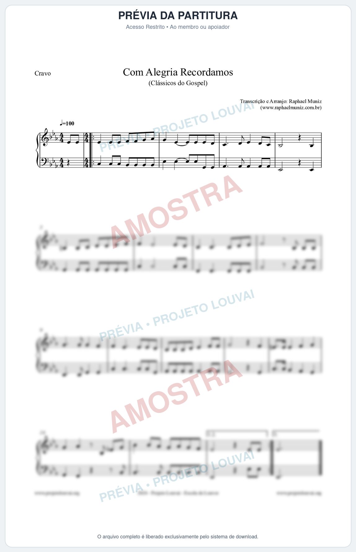 Prévia protegida da primeira página da partitura Partitura para Cravo - Com Alegria Recordamos - HCC 613 - Clássicos do Gospel