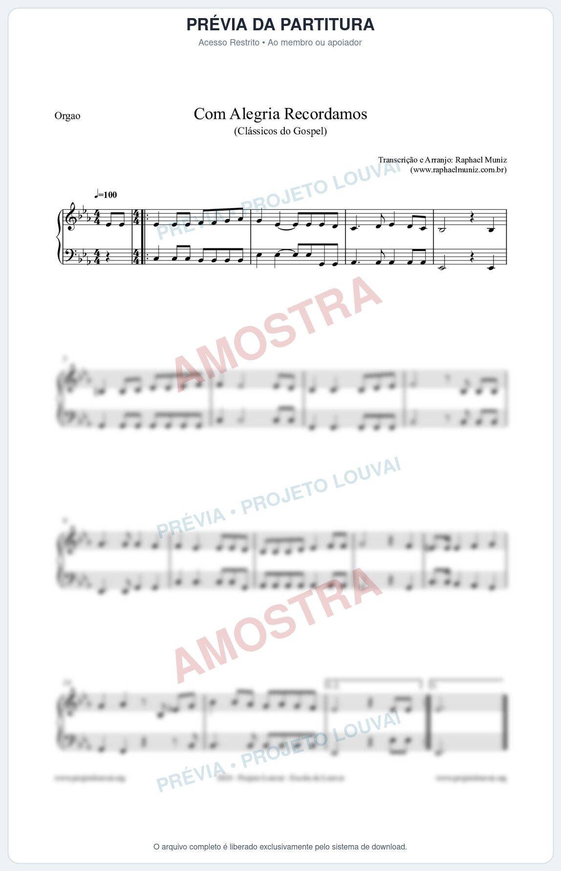 Prévia protegida da primeira página da partitura Partitura para Órgão - Com Alegria Recordamos - HCC 613 - Clássicos do Gospel