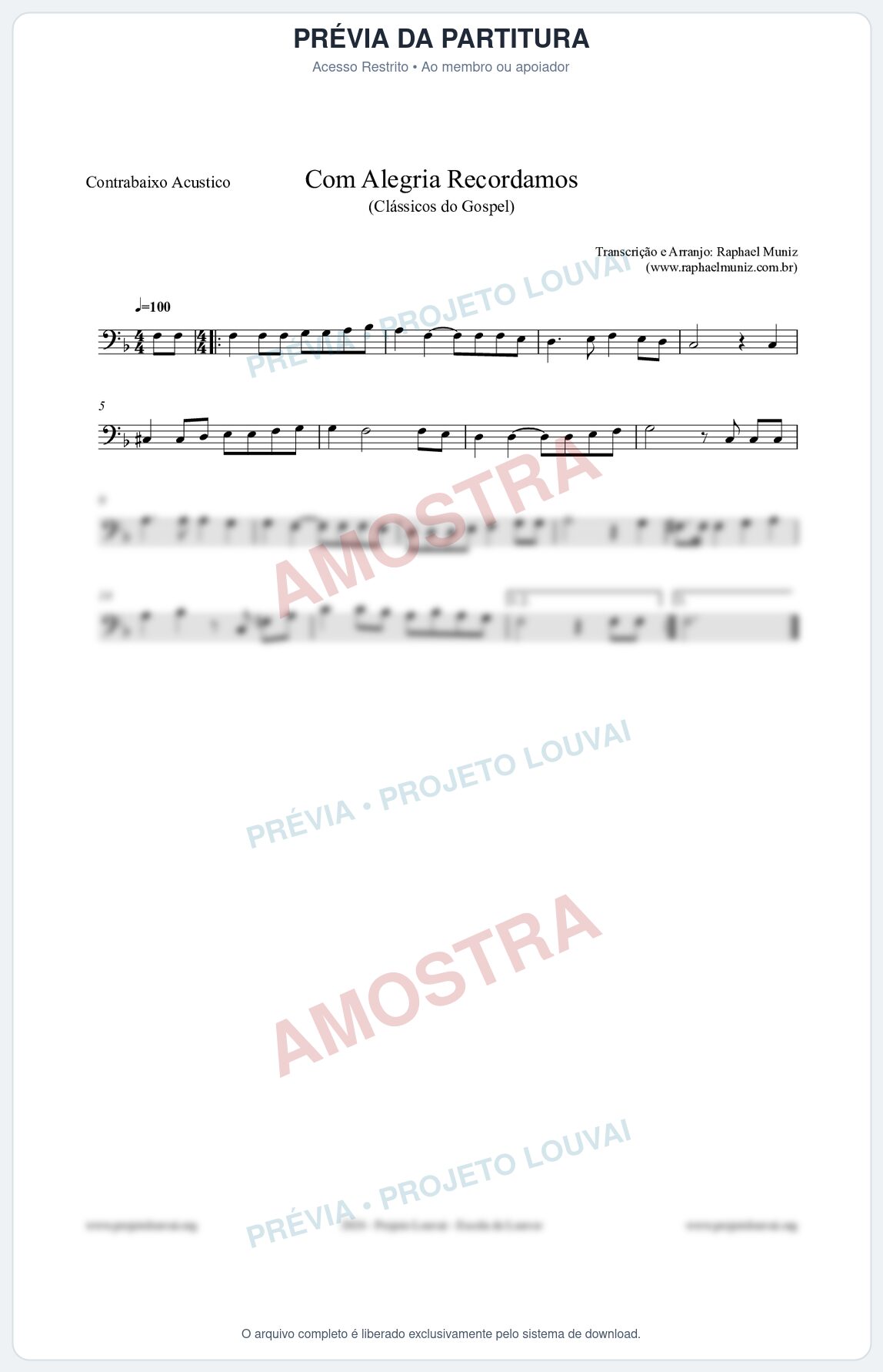 Prévia protegida da primeira página da partitura Partitura para Contrabaixo Acústico - Com Alegria Recordamos - HCC 613 - Clássicos do Gospel