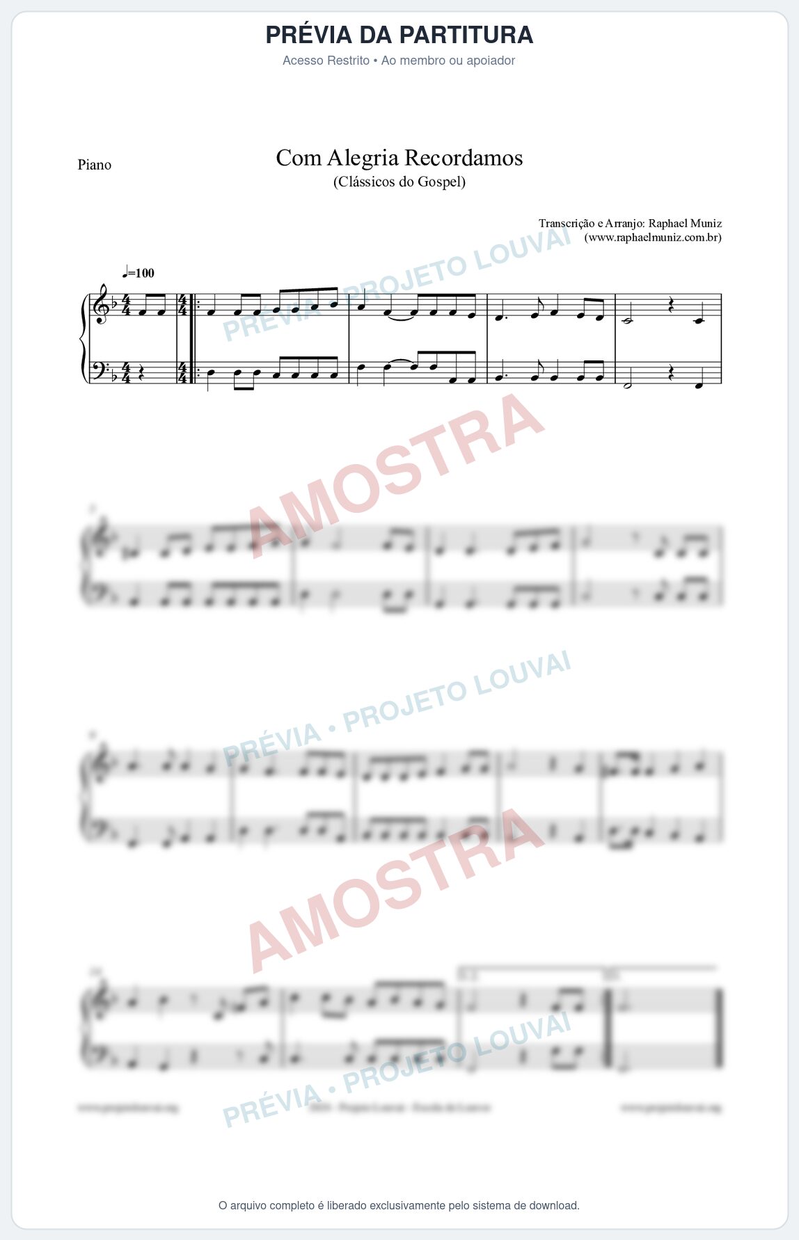 Prévia protegida da primeira página da partitura Partitura para Piano - Com Alegria Recordamos - HCC 613 - Clássicos do Gospel