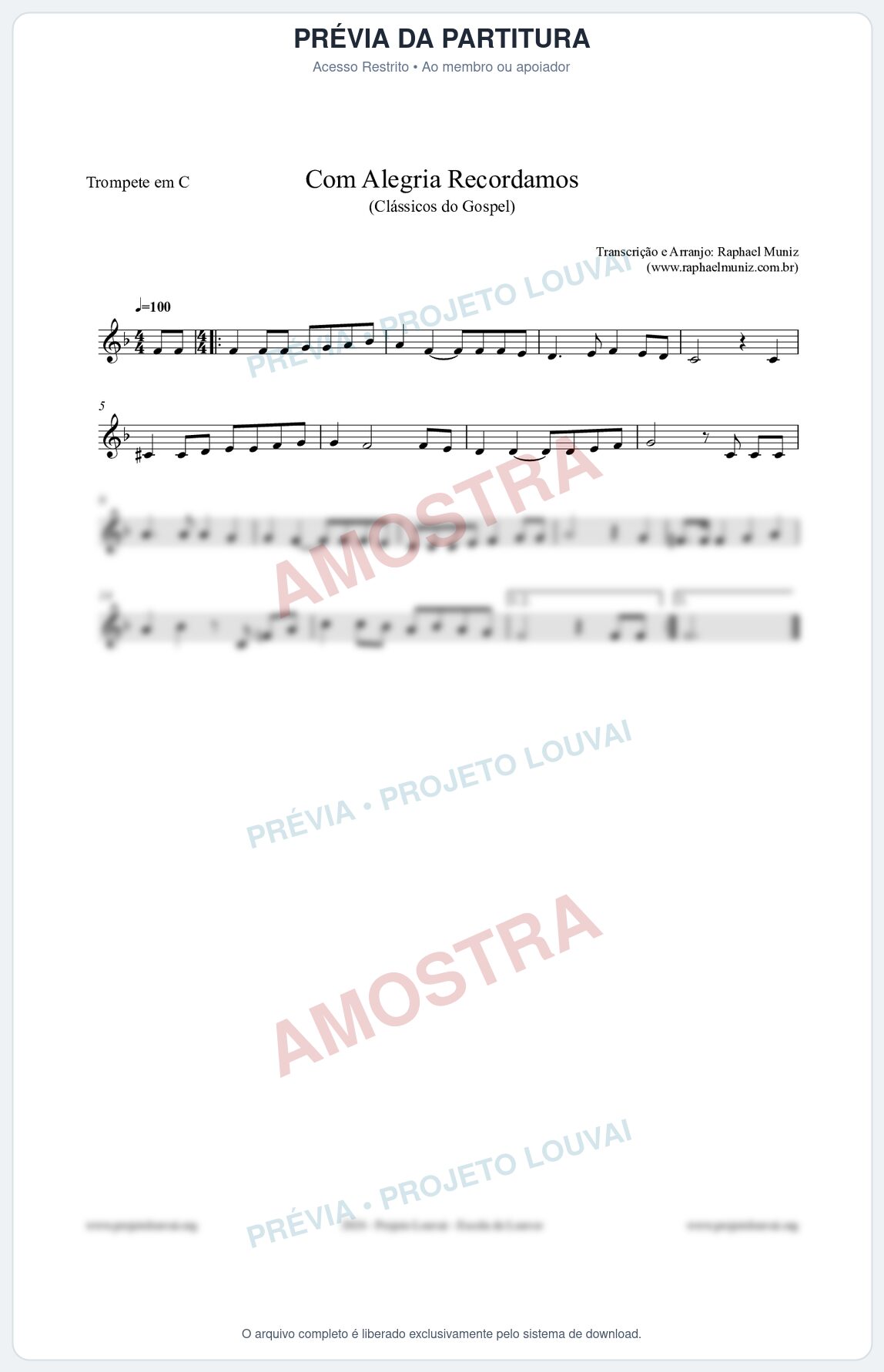 Prévia protegida da primeira página da partitura Partitura para Trompete em C - Com Alegria Recordamos - HCC 613 - Clássicos do Gospel
