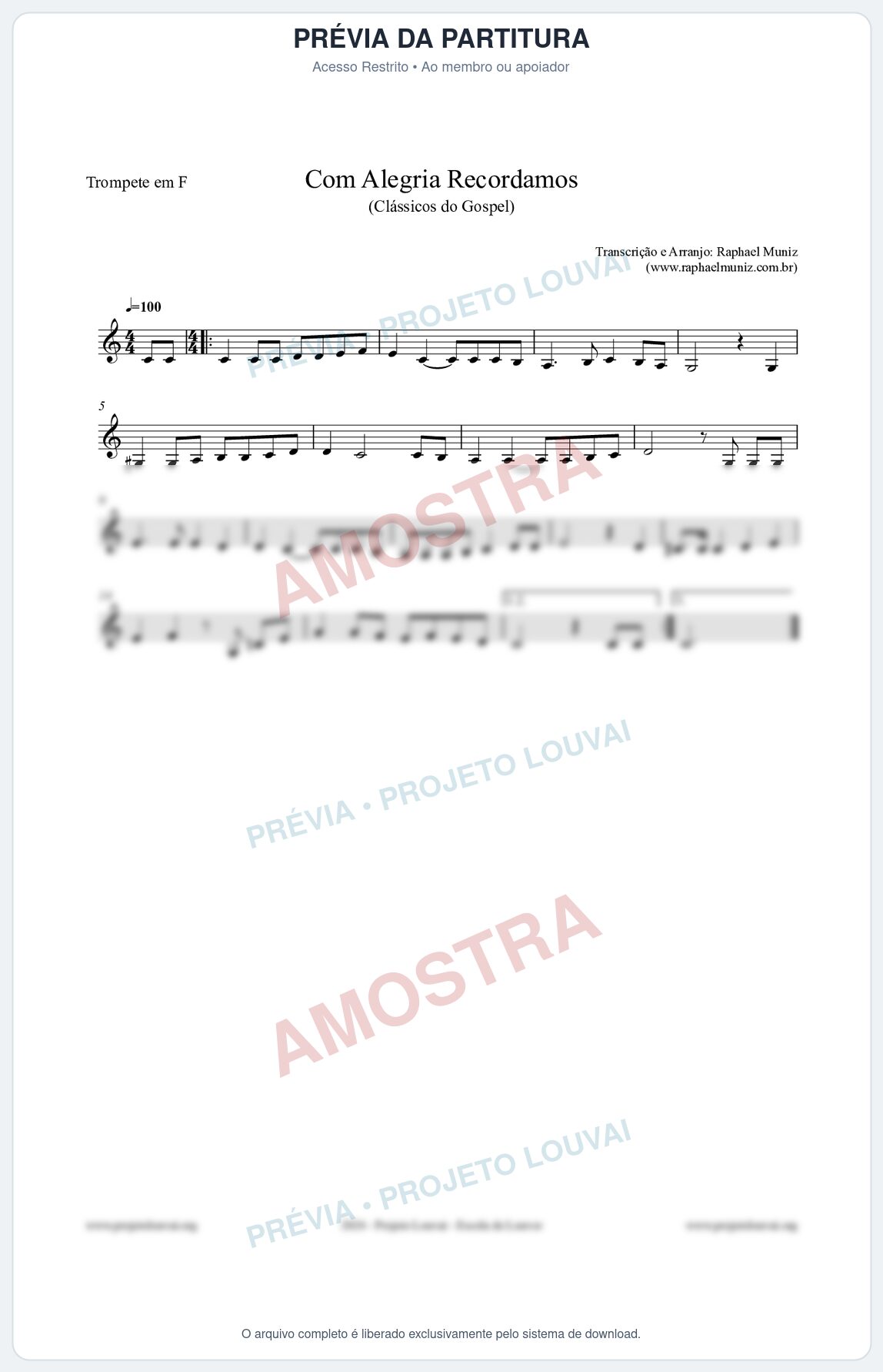 Prévia protegida da primeira página da partitura Partitura para Trompete em F - Com Alegria Recordamos - HCC 613 - Clássicos do Gospel