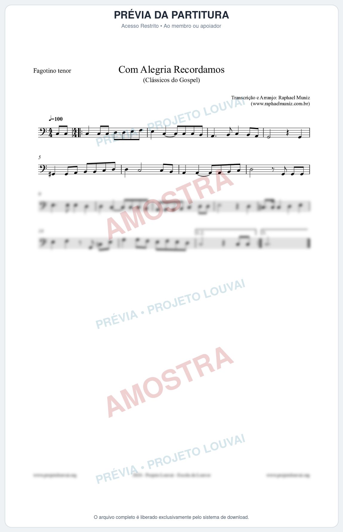 Prévia protegida da primeira página da partitura Partitura para Fagotino tenor - Com Alegria Recordamos - HCC 613 - Clássicos do Gospel
