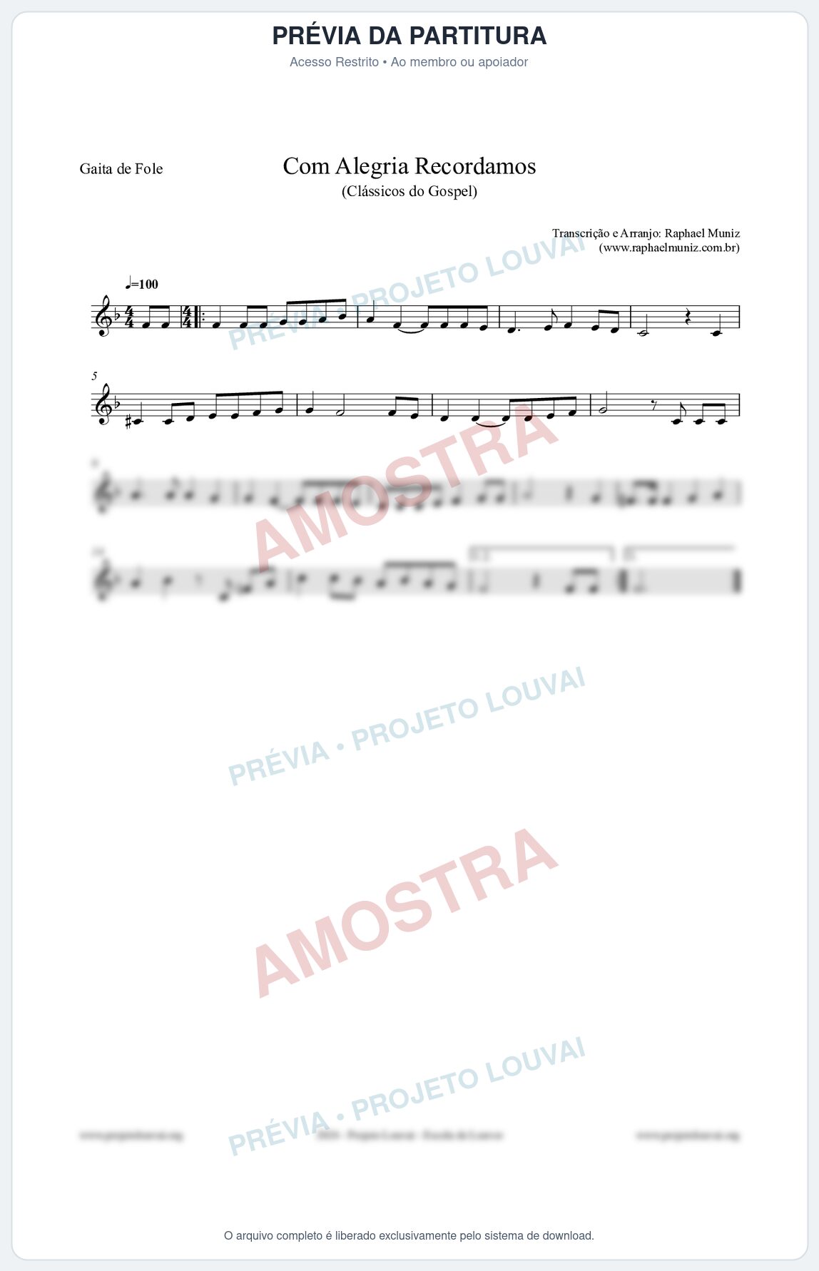 Prévia protegida da primeira página da partitura Partitura para Gaita de Fole - Com Alegria Recordamos - HCC 613 - Clássicos do Gospel