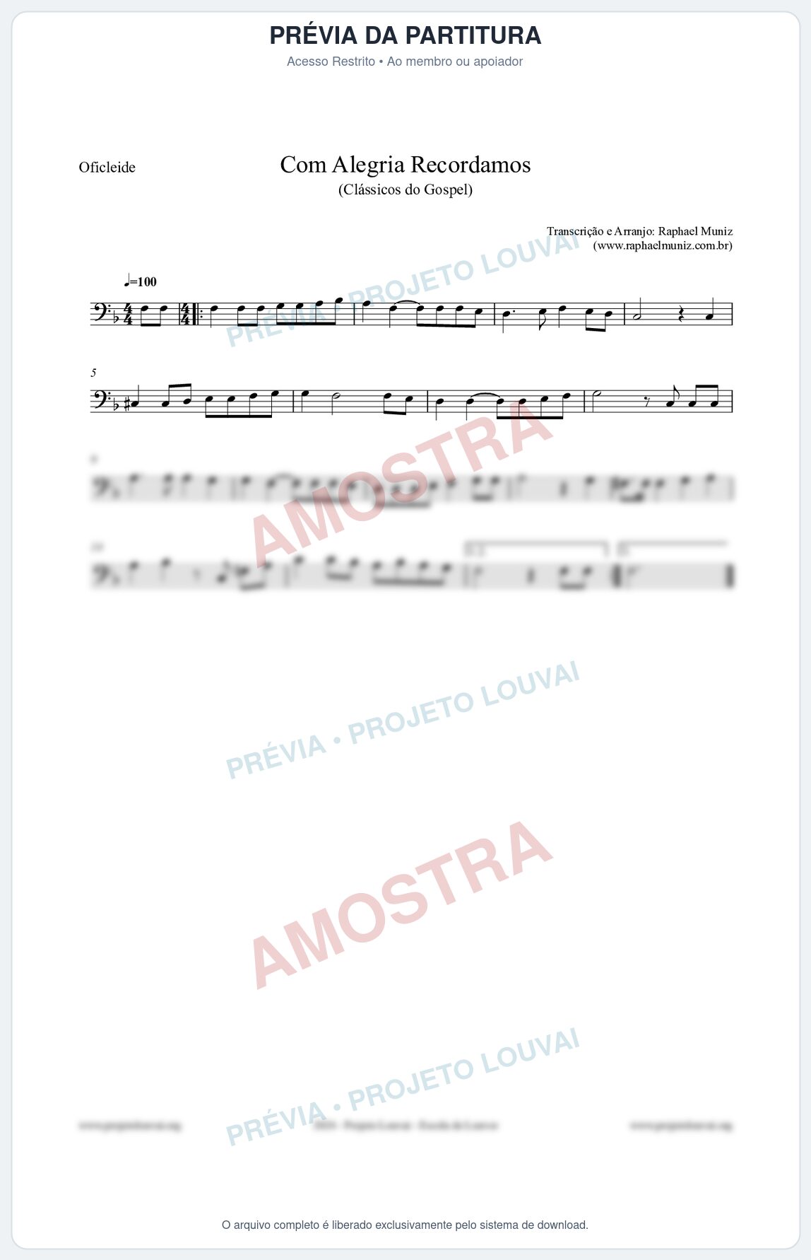 Prévia protegida da primeira página da partitura Partitura para Oficleide - Com Alegria Recordamos - HCC 613 - Clássicos do Gospel