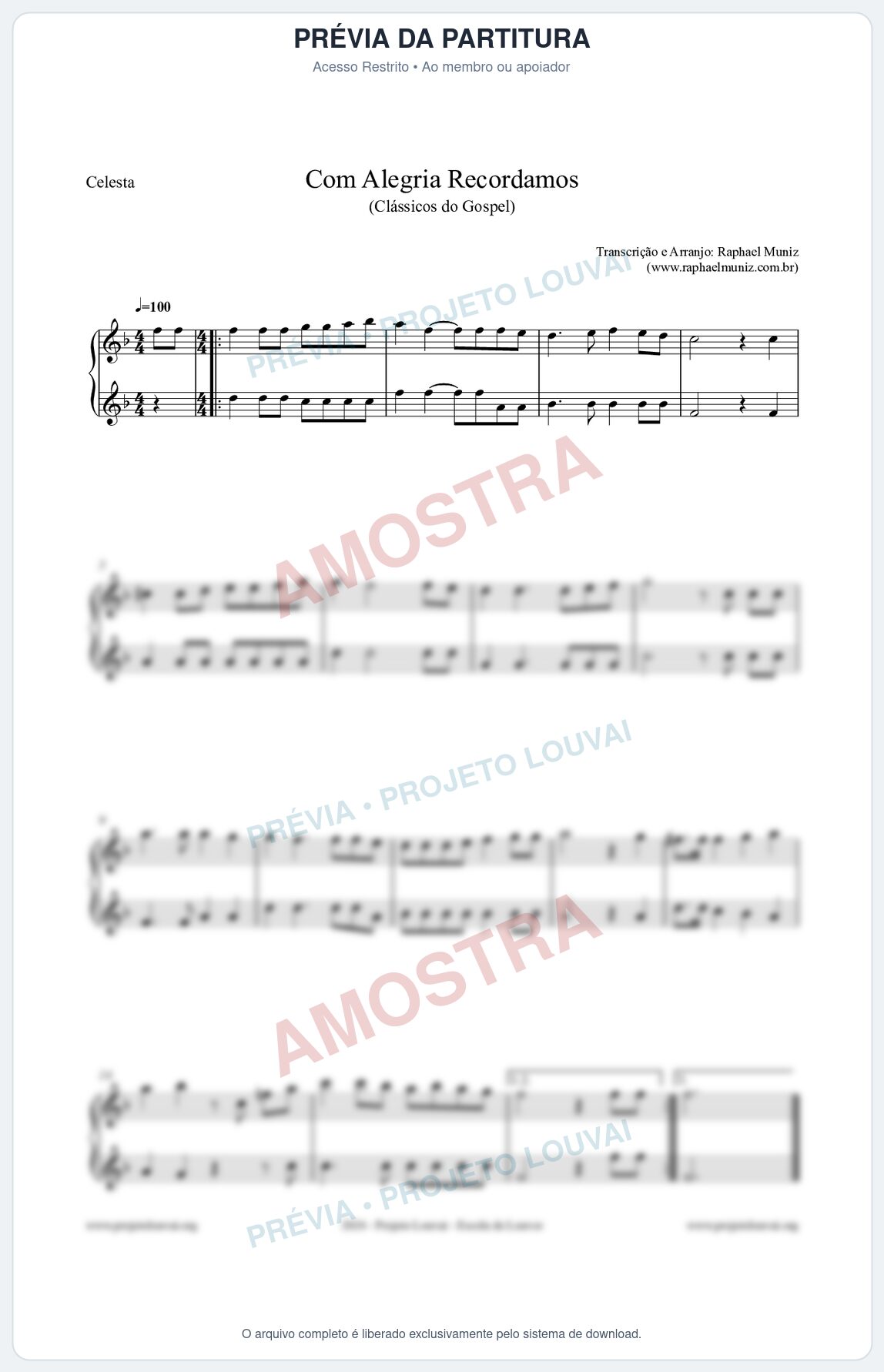 Prévia protegida da primeira página da partitura Partitura para Celesta - Com Alegria Recordamos - HCC 613 - Clássicos do Gospel