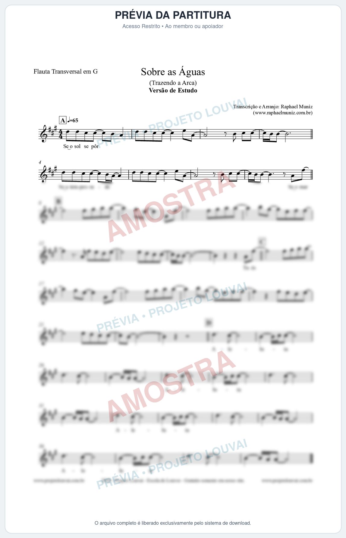Prévia protegida da primeira página da partitura Partitura para Flauta Transversal em G - Sobre as Águas (Versão de Estudo) - Trazendo a Arca
