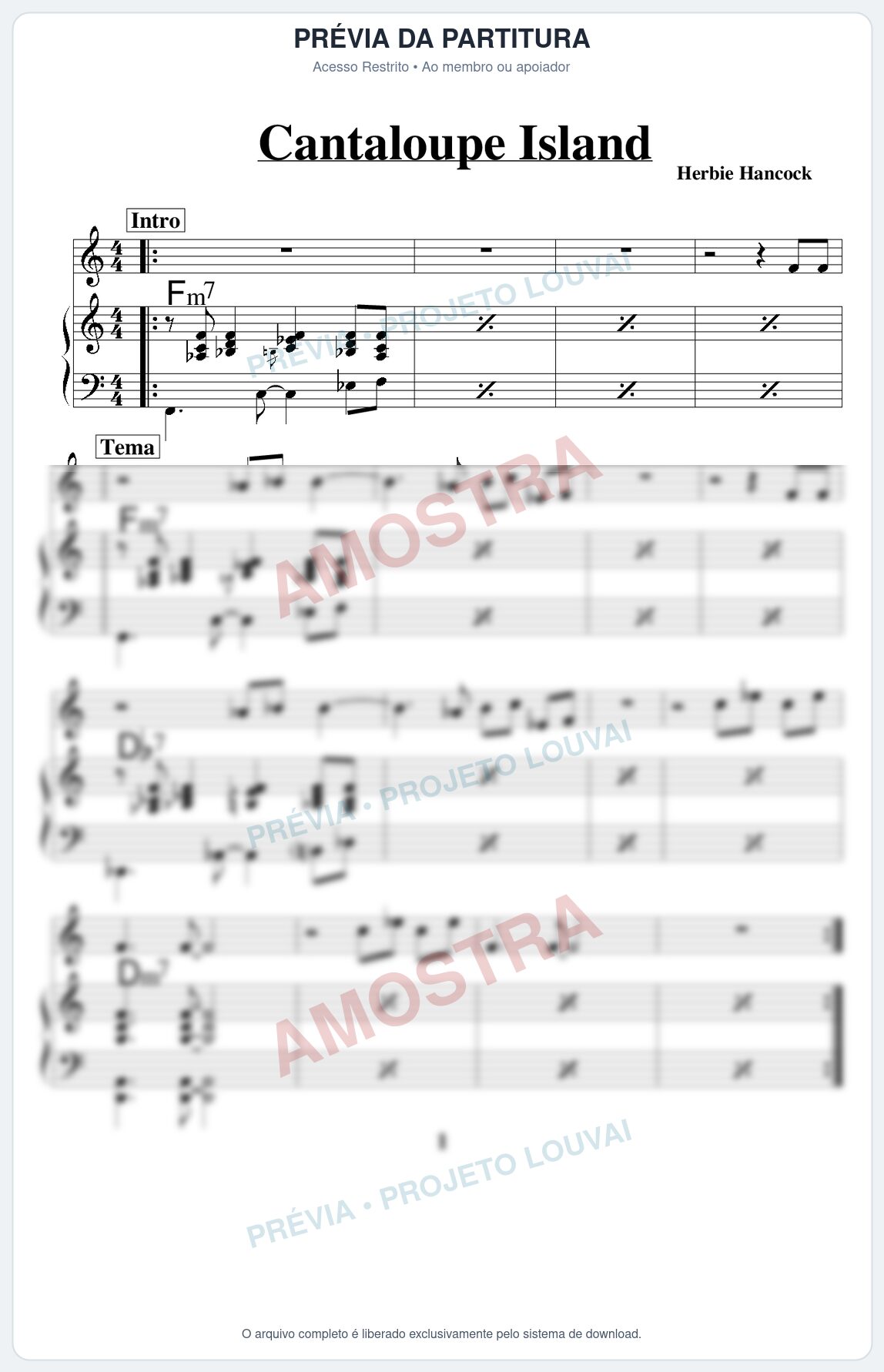 Prévia protegida da primeira página da partitura Partitura para Oficleide - Cantaloupe Island - Real Book de Jazz