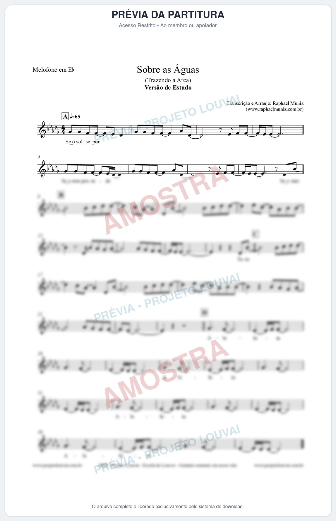 Prévia protegida da primeira página da partitura Partitura para Melofone em Eb - Sobre as Águas (Versão de Estudo) - Trazendo a Arca