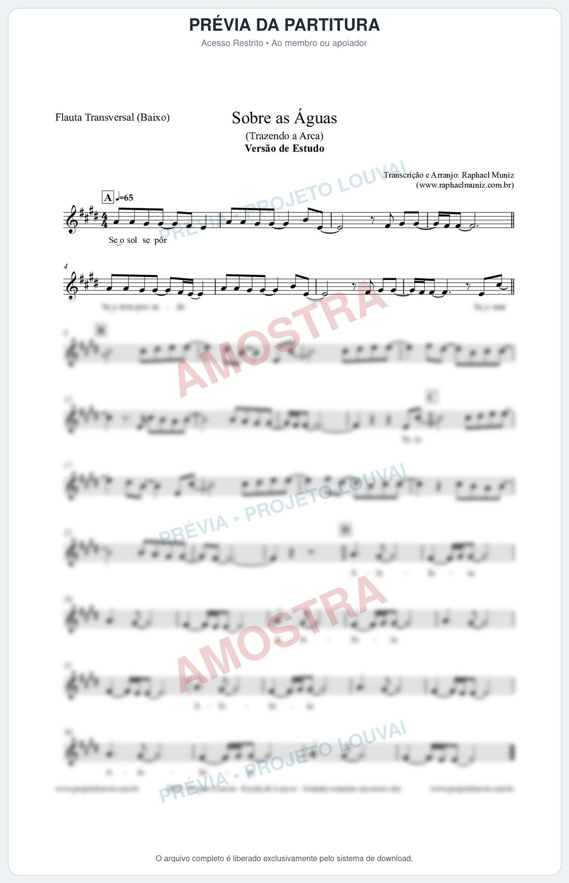 Prévia protegida da primeira página da partitura Partitura para Flauta Transversal (Baixo) - Sobre as Águas (Versão de Estudo) - Trazendo a Arca