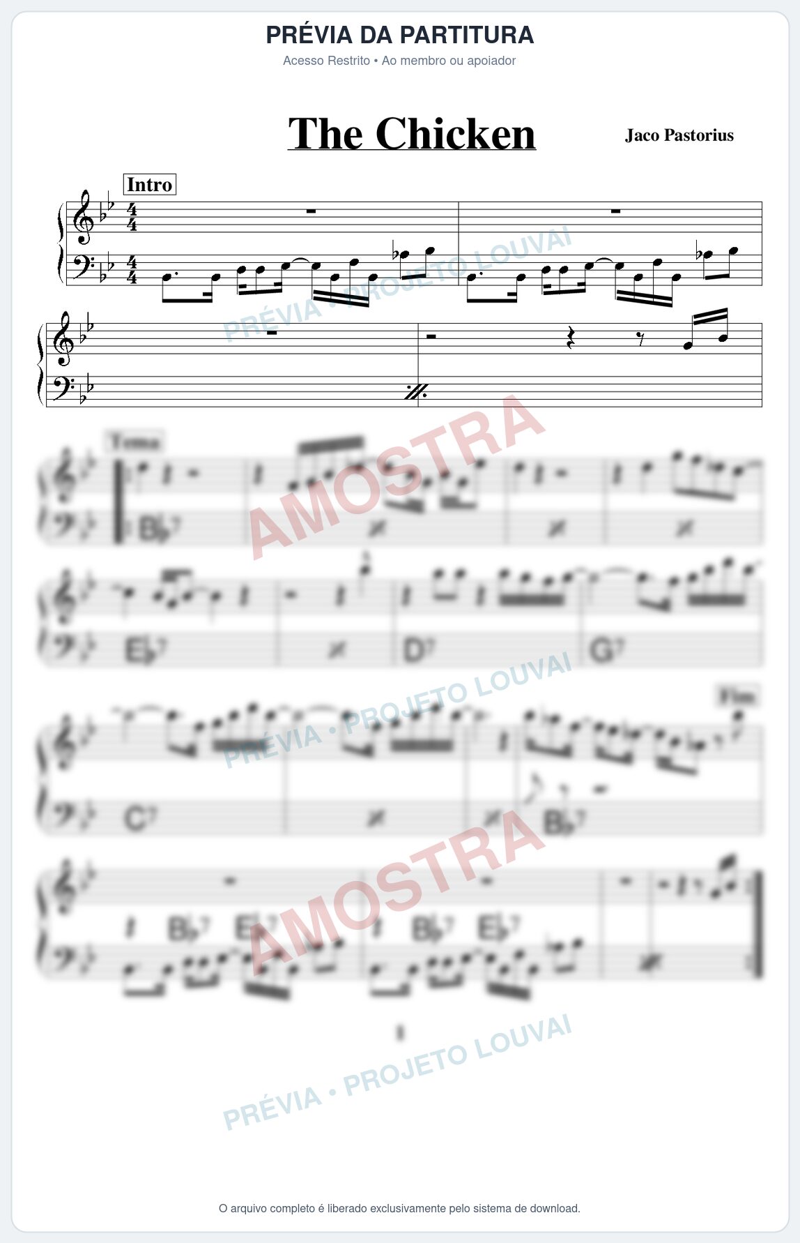 Prévia protegida da primeira página da partitura Partitura para Metalofone alto - The Chicken - Real Book de Jazz