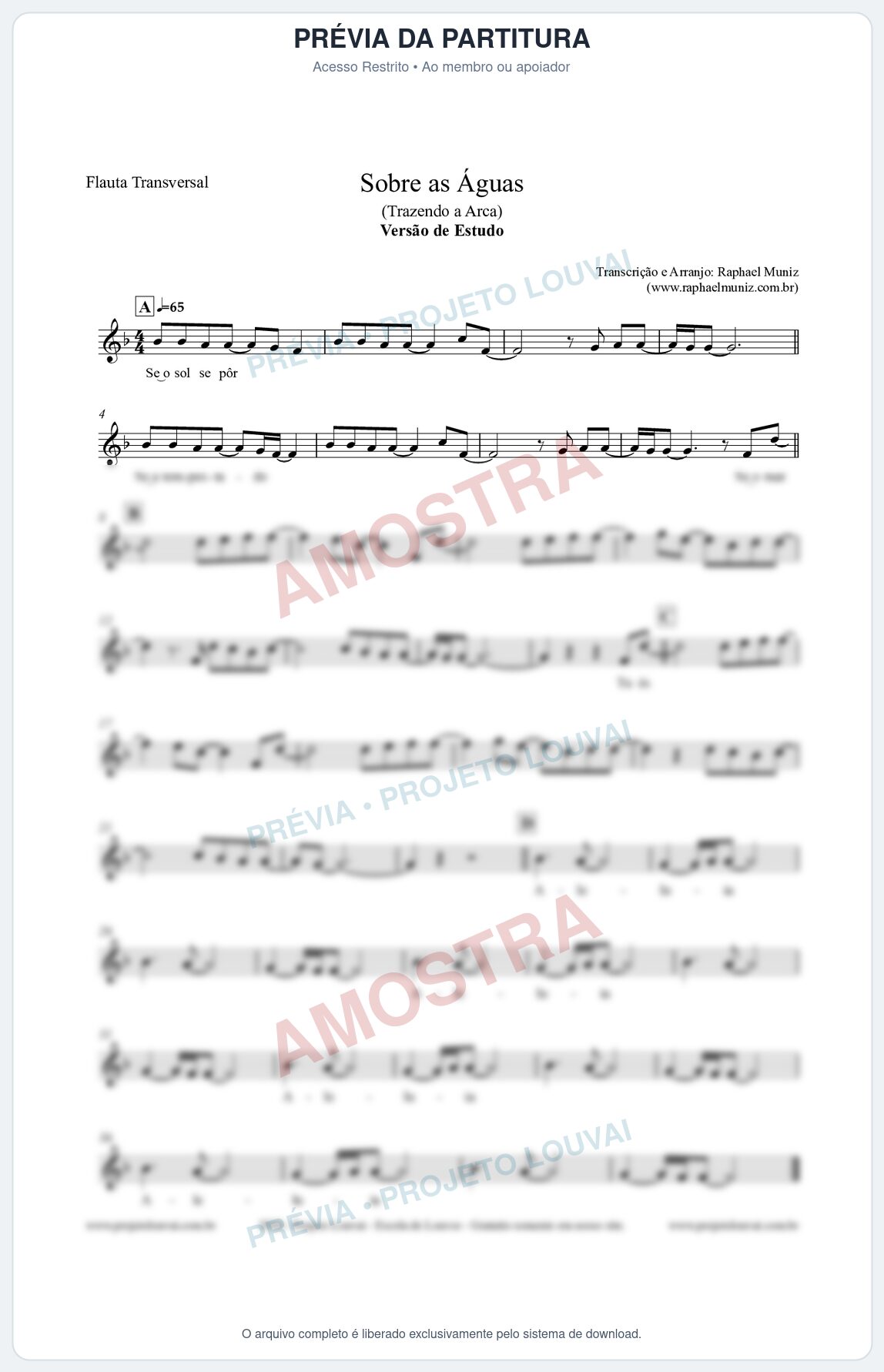Prévia protegida da primeira página da partitura Partitura para Flauta Transversal - Sobre as Águas (Versão de Estudo) - Trazendo a Arca