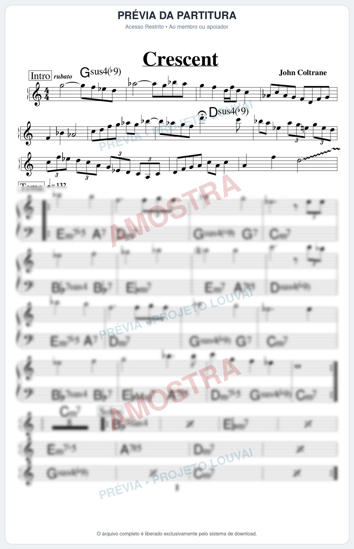 Prévia protegida da primeira página da partitura Partitura para Gaita de Fole - Crescent - Real Book de Jazz